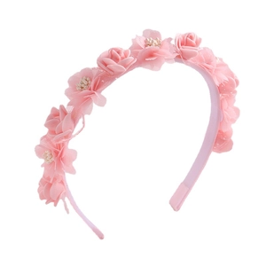 Sweet pink artificial rose floral headband with delicate pearl accents for women