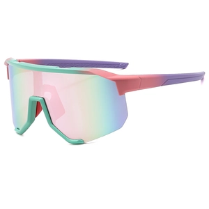 Mint green and pink gradient sports sunglasses with iridescent coated lenses