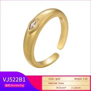 Minimalist gold brass open ring with marquise-cut zircon gemstone and sleek finish