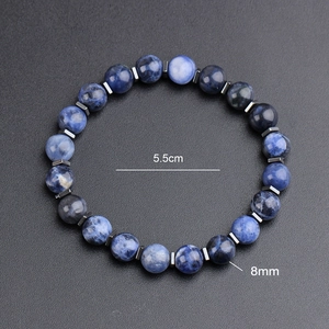 Mens sodalite stone bead bracelet with 8mm round beads and 5.5cm inner diameter