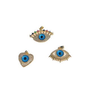 18K gold plated evil eye and heart pendants with blue zircon and colorful crystals