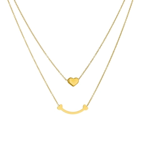 Collier double épaisseur en acier inoxydable doré avec pendentif cœur et breloque courbe