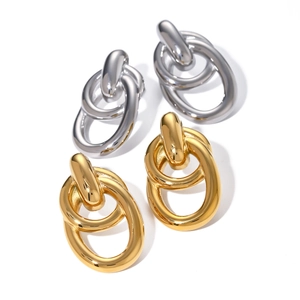 Fashionable 18k gold and silver intertwined oval hoop earrings in polished stainless steel