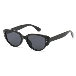 Classic black cat-eye sunglasses with retro streamlined frame and silver metal rivets