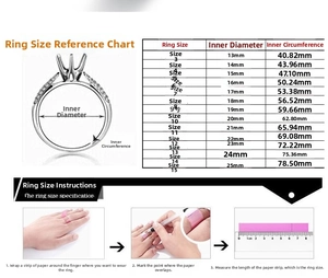 Detailed size chart for stainless steel ring showing inner diameter and circumference values
