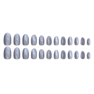 Set di 24 unghie finte occhio di gatto lilla di forma ovale con effetto shimmer