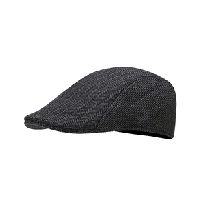 Berretto piatto classico grigio a spina di pesce in lana stile vintage inglese unisex