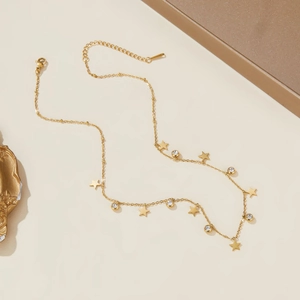 Elegant gold stainless steel star necklace with rhinestones and adjustable clasp closure
