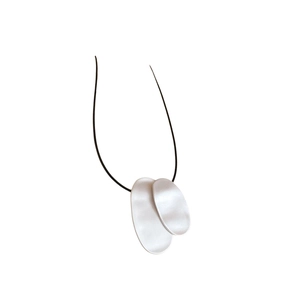 Minimalist double layer irregular oval metal pendant necklace with black cord strap