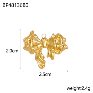 Golden bow pendant dimensions 2.5cm by 2.0cm and weight 2.4g for jewelry DIY making
