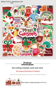 Détail de 50 autocollants de Noël imperméables avec motifs de Père Noël et de rennes