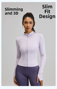 Slim fit lavender yoga jacket with stand collar and zipper for professional fitness