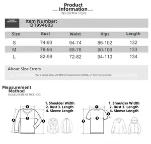 Detailed size chart for the slim fit printed dress showing S, M, and L measurements
