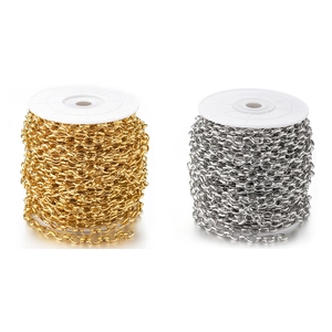 Rolls of 18k gold plated and silver stainless steel wide arc chains for DIY jewelry making