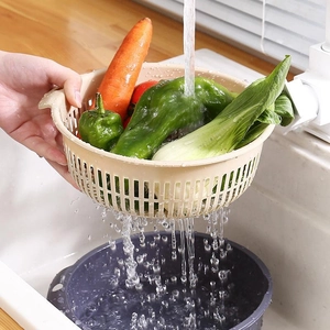 Double-layer kitchen colander and bowl set for washing and draining vegetables