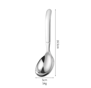 Detail showing 316 stainless steel spoon dimensions 16.5cm length and 5cm head width
