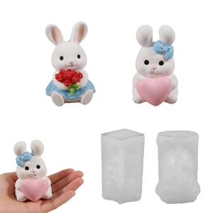 Rabbit Silicone Mold 3D Animal Flower Heart Shape For DIY Candle Plaster Resin Crafts Cake Decorating Cartoon Cute Home Decor