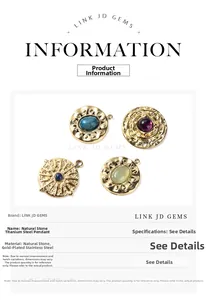 Detailed view of natural stone pendants in gold-plated stainless steel settings