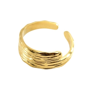 Irregular textured 18k gold plated stainless steel open ring with lava pattern