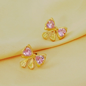 Orecchini A Lobo Con Fiocco A Farfalla Acciaio Inossidabile Placcato Oro 18k Con Zircone Cuore Rosa Gioielli Donne