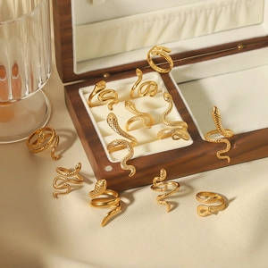 Adjustable 18K gold plated stainless steel snake rings with realistic scale texture