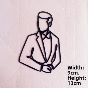 Minimalist black acrylic cake topper with tuxedo design measuring 9cm width and 13cm height
