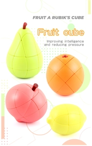 Detalle del set de rompecabezas de frutas con formas de pera, naranja, manzana y limón