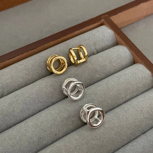 925 Sterling Silver minimalist double hoop earrings in gold and silver finish