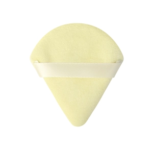 Borla de algodón triangular en amarillo claro con cinta suave para fijar el maquillaje