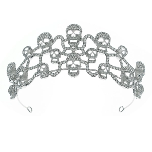 Silver Halloween skull tiara with sparkling rhinestones for dark queen party costume