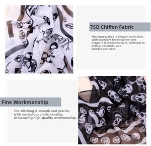 Detail of 75D chiffon skull scarf showing breathable fabric and high-quality edge stitching