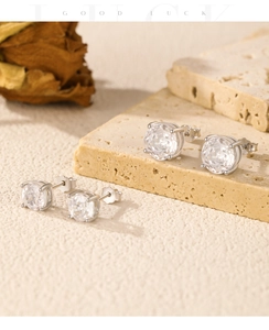 Close-up of sparkling rose cut cubic zirconia stud earrings in S925 sterling silver settings