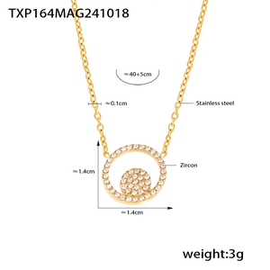 Détails du collier en acier inoxydable avec pendentif cercle en zircon de 1,4 cm