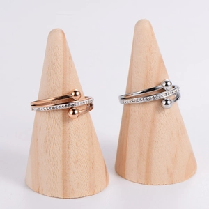 Minimalist double-layered beaded ring with pavé crystals in rose gold and silver