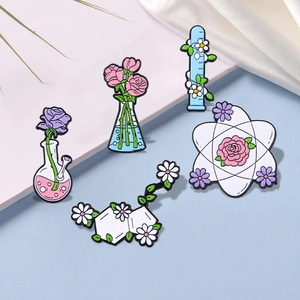 Science Chemistry Enamel Pin Flower Beaker Atom Molecule Alloy Brooch Badge Decorative Accessory For Clothes