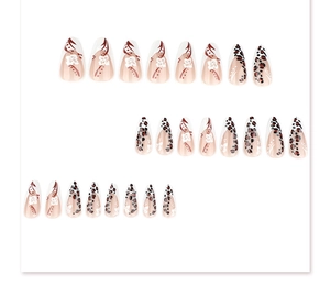 Lot de 24 faux ongles amande avec imprimé léopard et motifs fleurs blanches french