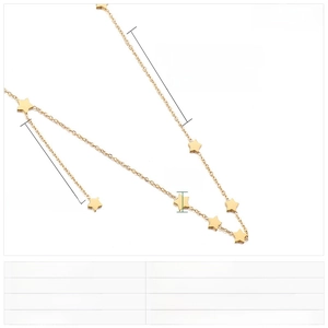 Detailed specs of gold star necklace with 440mm chain length and 3g lightweight design