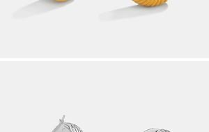 Detail showing twisted croissant style gold and silver hoop earrings in metal