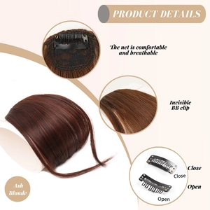 Ash blonde air bangs hair extension with sideburns and invisible BB clip for natural hair