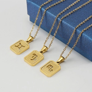 Colliers zodiaque en acier inoxydable plaqué or 18K avec pendentifs Gémeaux Cancer et Lion