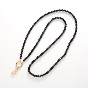 Crossbody 120cm black crystal beaded phone strap with gold spring ring and lobster clasp