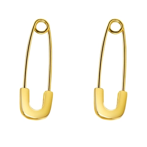 Polished gold safety pin earrings in titanium steel with a minimalist hip-hop style design