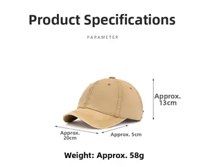 Detailed dimensions of khaki short brim cotton baseball cap with 5cm visor length