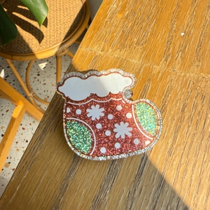 Y2K Christmas stocking hair clip with red glitter acrylic and snowflake patterns