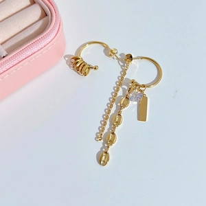 Asymmetric Hoop Earrings For Women Stainless Steel Gold Plated Long Chain Tassel Zircon Crystal Pendant Elegant Ins Style