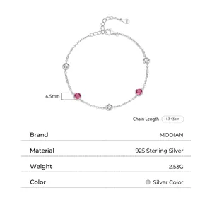 Elegant S925 sterling silver chain bracelet with pink cubic zirconia and clear stones