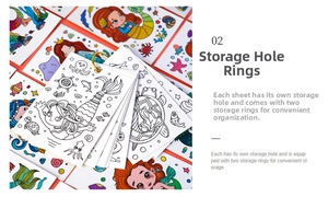Detail of DIY mermaid coloring cards for kids with storage ring and blank outlines