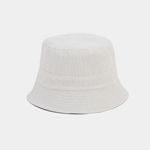 Close-up detail showing the thick vertical texture of gray corduroy fisherman hat fabric