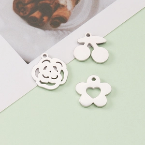 Polished stainless steel cherry rose heart charms for DIY jewelry making accessories