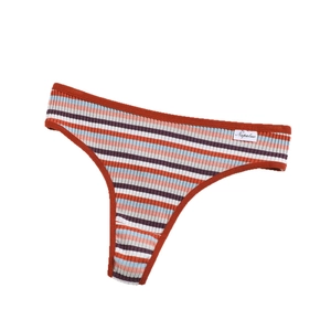 String pour femmes à taille basse en tissu côtelé coloré avec un motif rayé